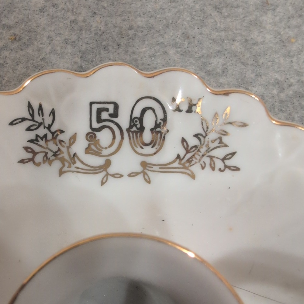 Lefton China 50th Anniversary Porcelain Chamberstick Candle Holder Gold Gilt6941 - Picture 2 of 6